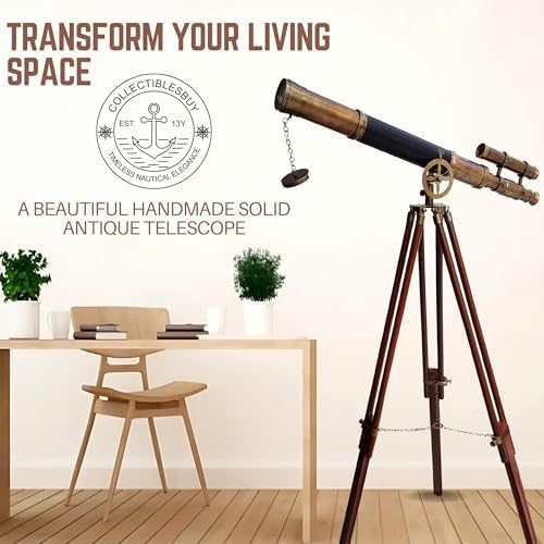 Nautical Style Black Leather Telescope with Brass Double Barrel