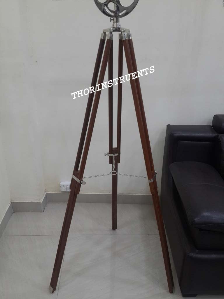 Vintage Marine Brass Telescope Double Barrel Stand with Wooden Tripod