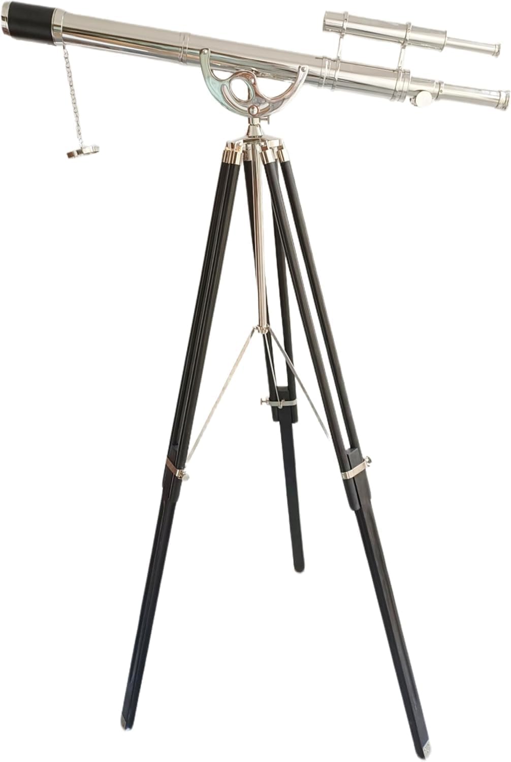 Nauticalshoppee Decorative Brass Telescope with Chrome Finish on Black Wooden Tripod
