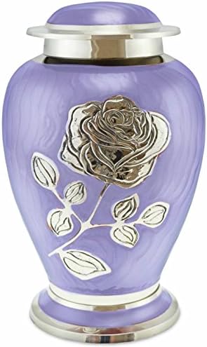 Silver Rose Cremation Urn - Brass Funeral Urn