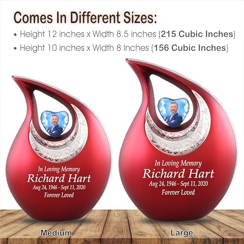 Personalized Photo Text Red Teardrop Cremation Urn for Adult Ashes