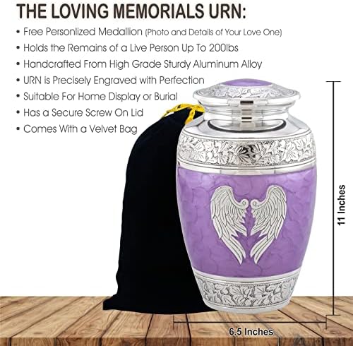 Personalized Purple Angel Wings Cremation Urn for Adult Ashes - 200lbs Handcrafted Decorative Urn with Velvet Bag