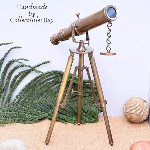 Vintage Brass Table Telescope with Wooden Tripod Stand