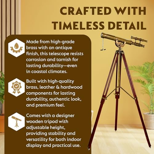 Victorian Antique Telescope with Brass Double Barrel and Wooden Tripod Stand