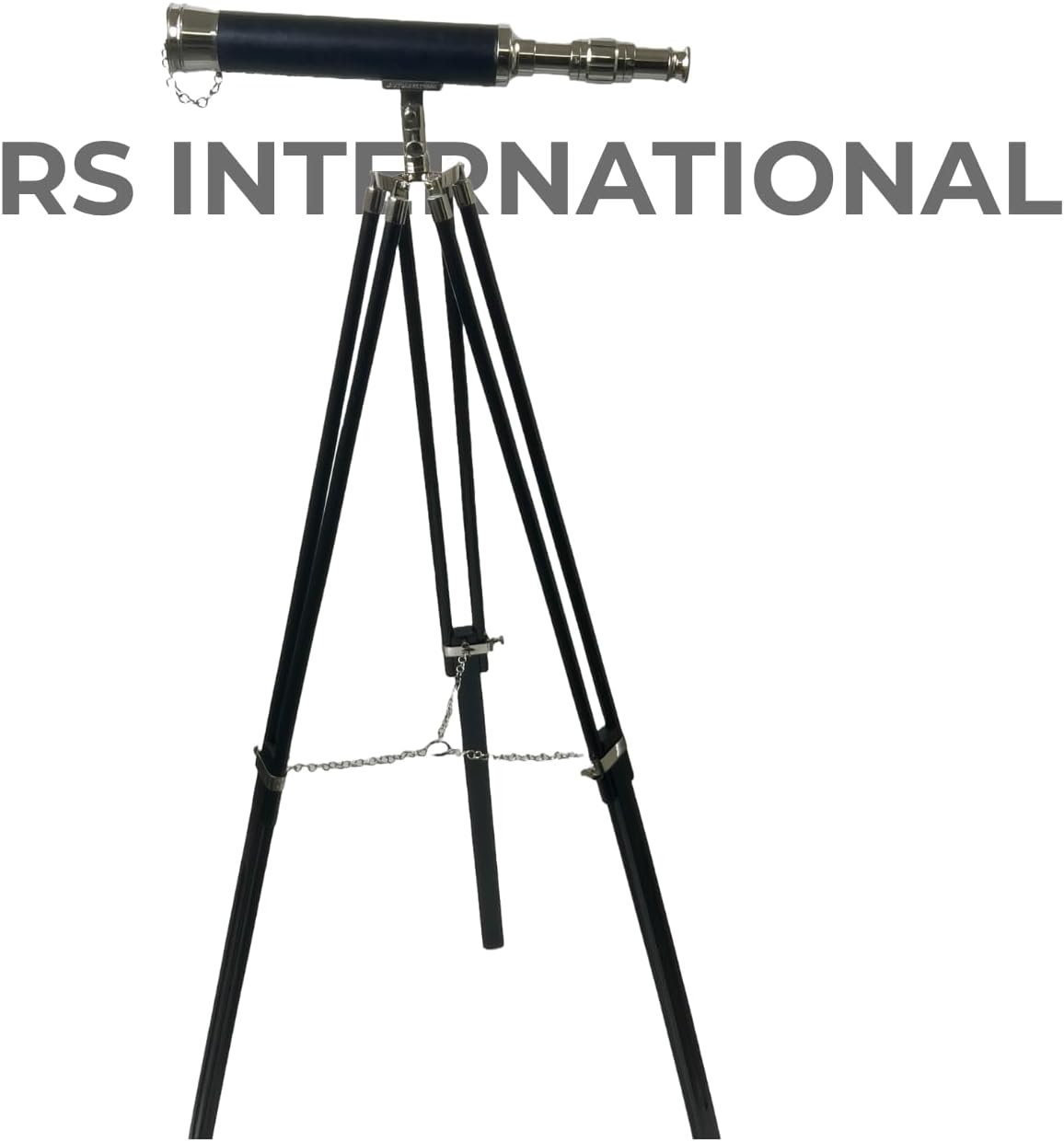Navigators Charm 18 Inch Nickel And Leather Telescope With 10X Magnification On Wood Tripod Stand With Brass Fittings