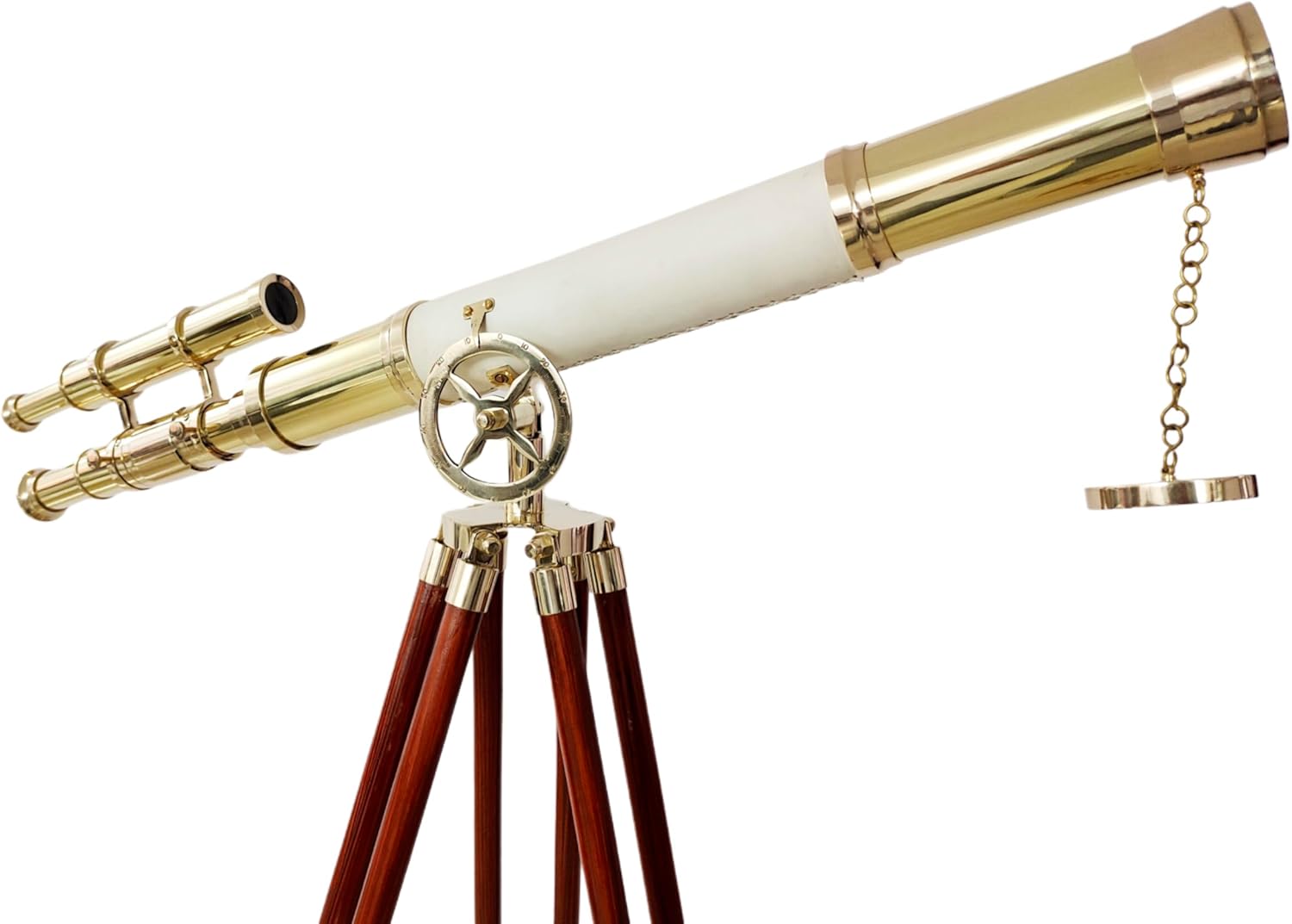Vintage Floor Standing Telescope with Brass Finish and Wooden Tripod