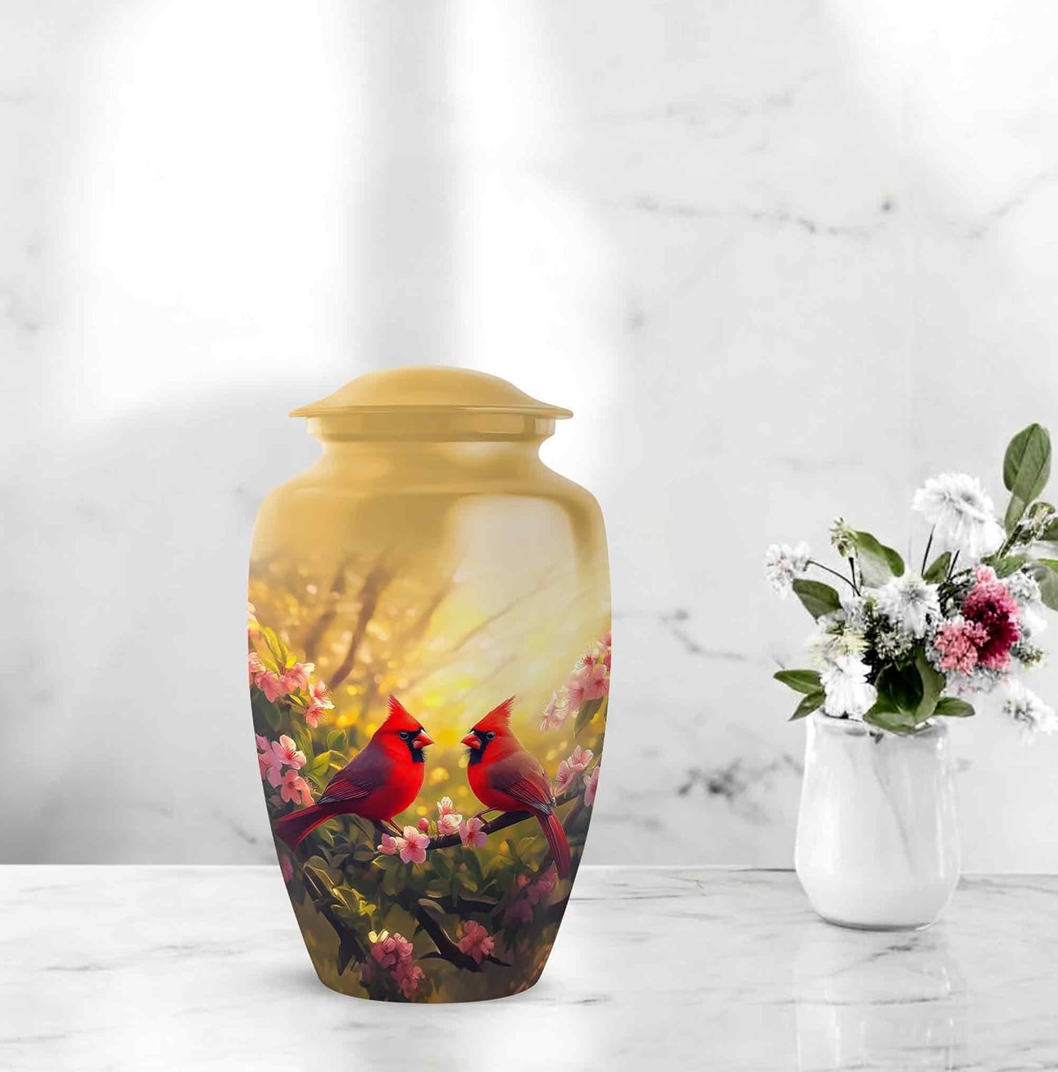 Cardinal Urns for Adult Ashes - Medium Size Yellow 6 Inch Decorative Burial Urn