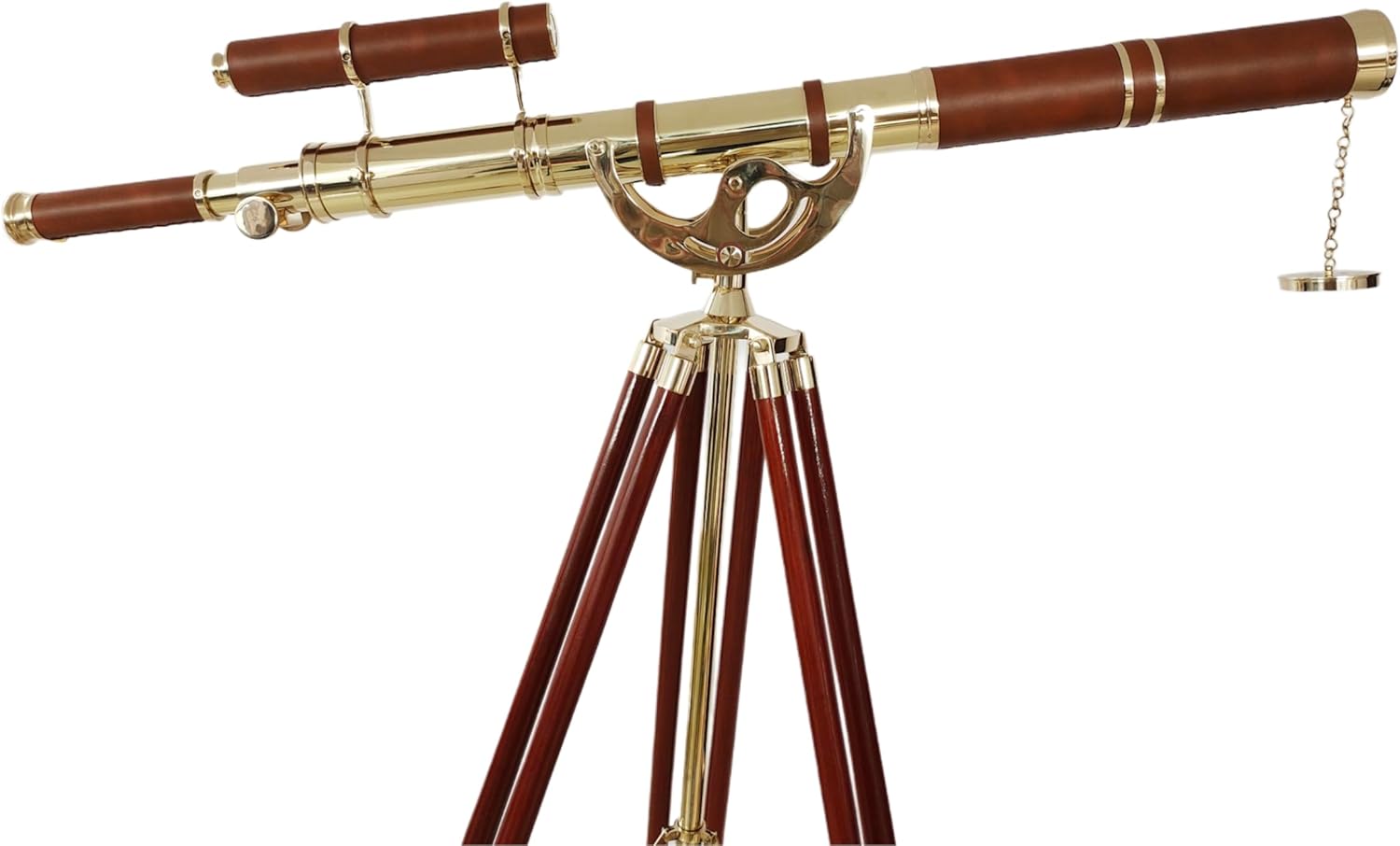Vintage Brass Double Barrel Marine Telescope Floor Standing Wooden Tripod Collectible Home Office Decor