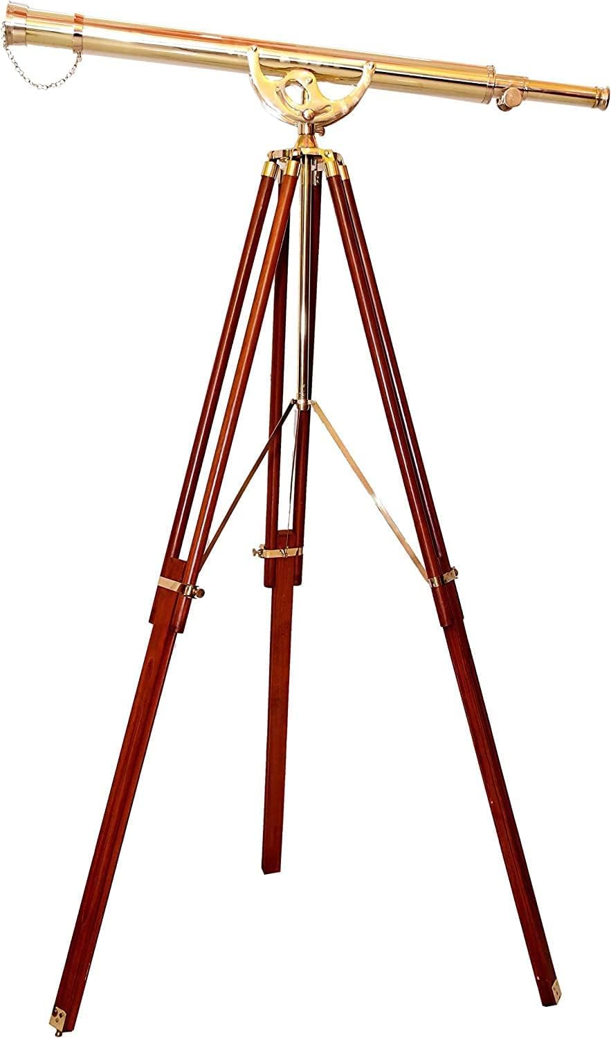 Nautical Shiny Brass Vintage Telescope with Wooden Tripod