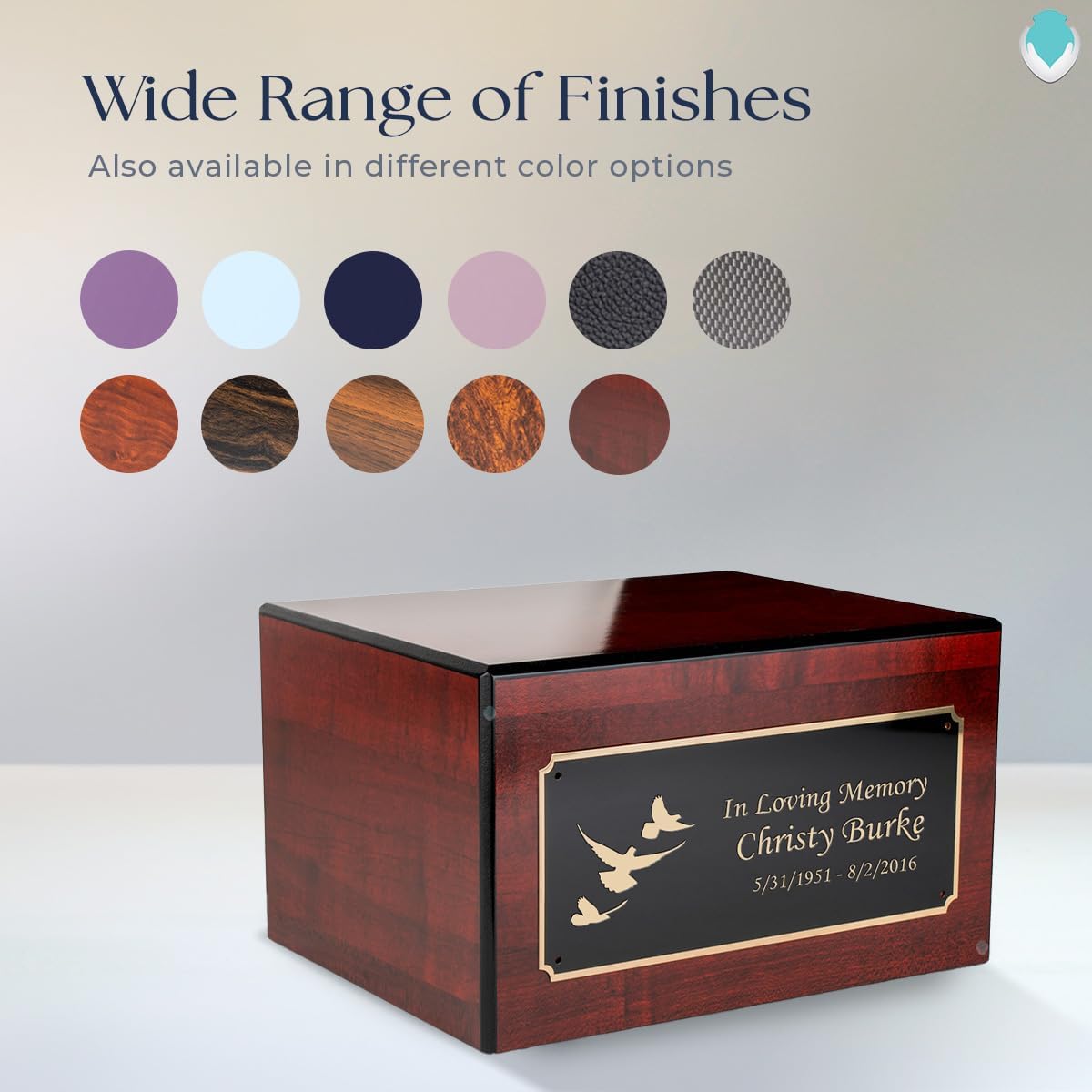 GetUrns Heritage Adult Cherry Wood Cremation Urn Box with Dove Engraving