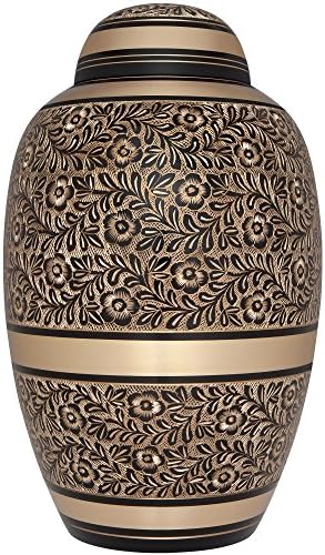 Black and Gold Funeral Urn - Handmade Brass Suitable for Cemetery Use Large Capacity for Adult Ashes up to 200 lbs
