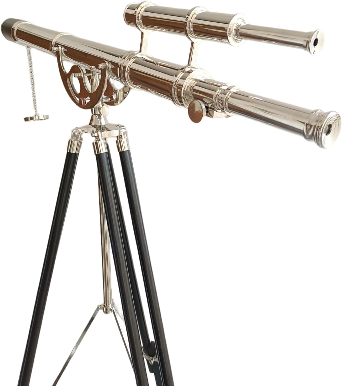 Nauticalshoppee Decorative Brass Telescope with Chrome Finish on Black Wooden Tripod