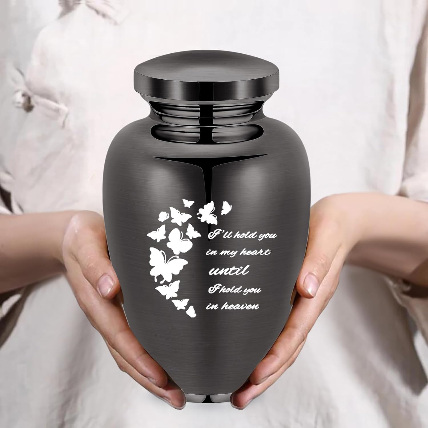 Imrsanl Cremation Urn for Human Ashes Black Stainless Steel Engraved Butterfly Memorial Keepsake