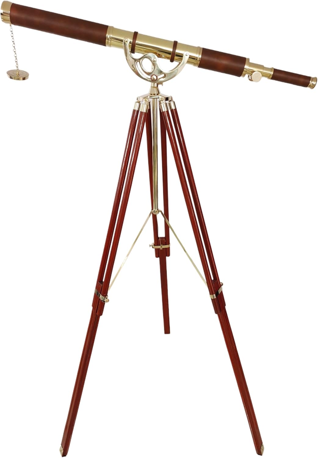 Vintage Antique Telescope with Brass Finish and Wooden Tripod