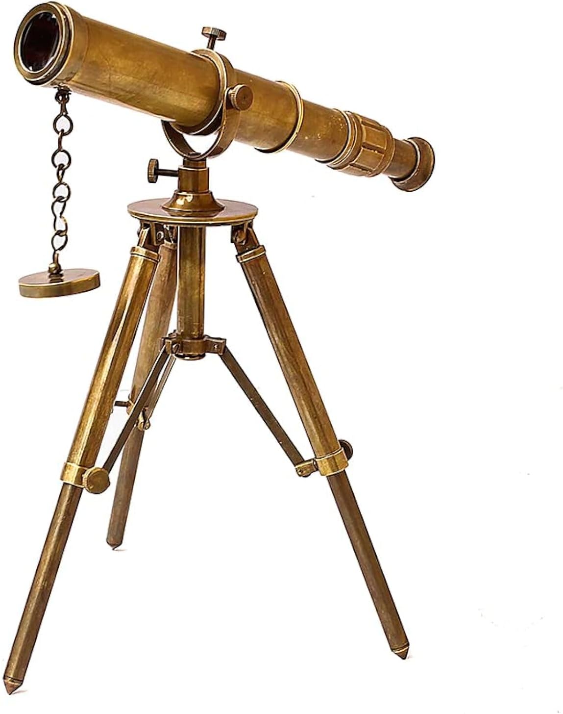 Vintage Brass Table Telescope with Wooden Tripod Stand