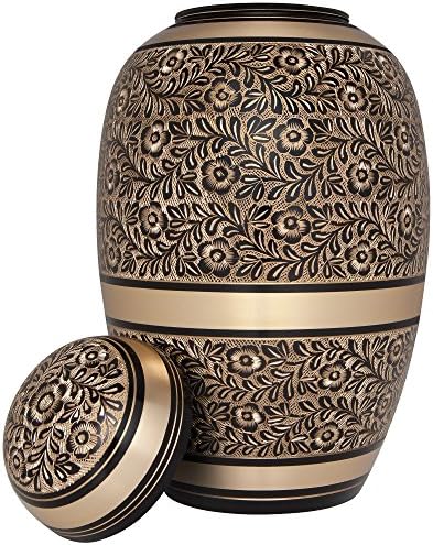 Black and Gold Funeral Urn - Handmade Brass Suitable for Cemetery Use Large Capacity for Adult Ashes up to 200 lbs