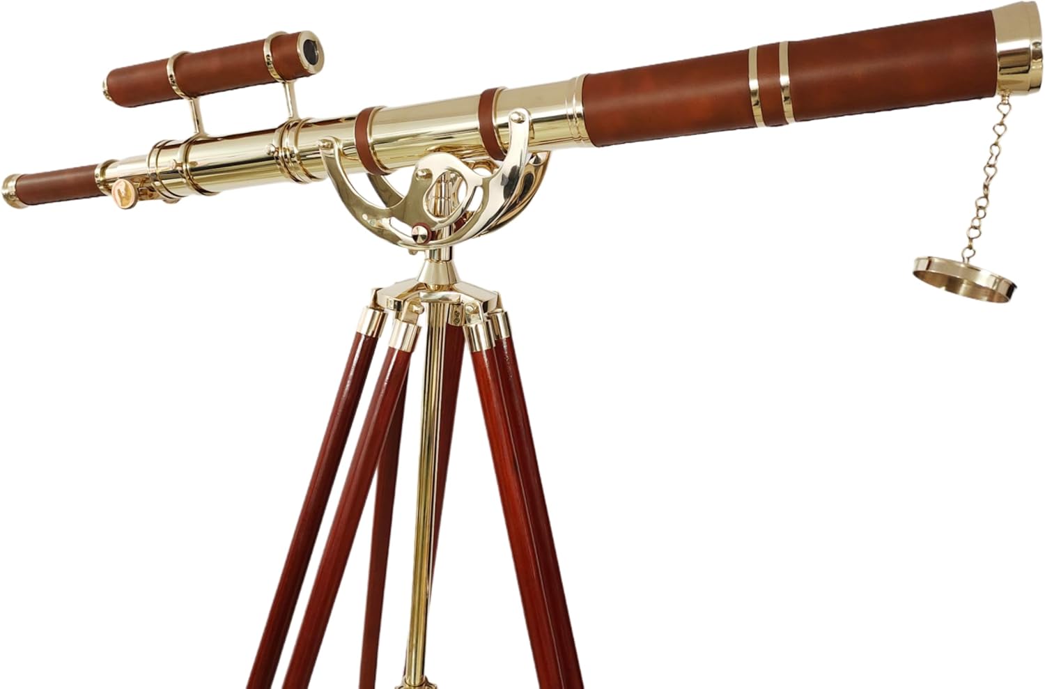 Vintage Brass Double Barrel Marine Telescope Floor Standing Wooden Tripod Collectible Home Office Decor