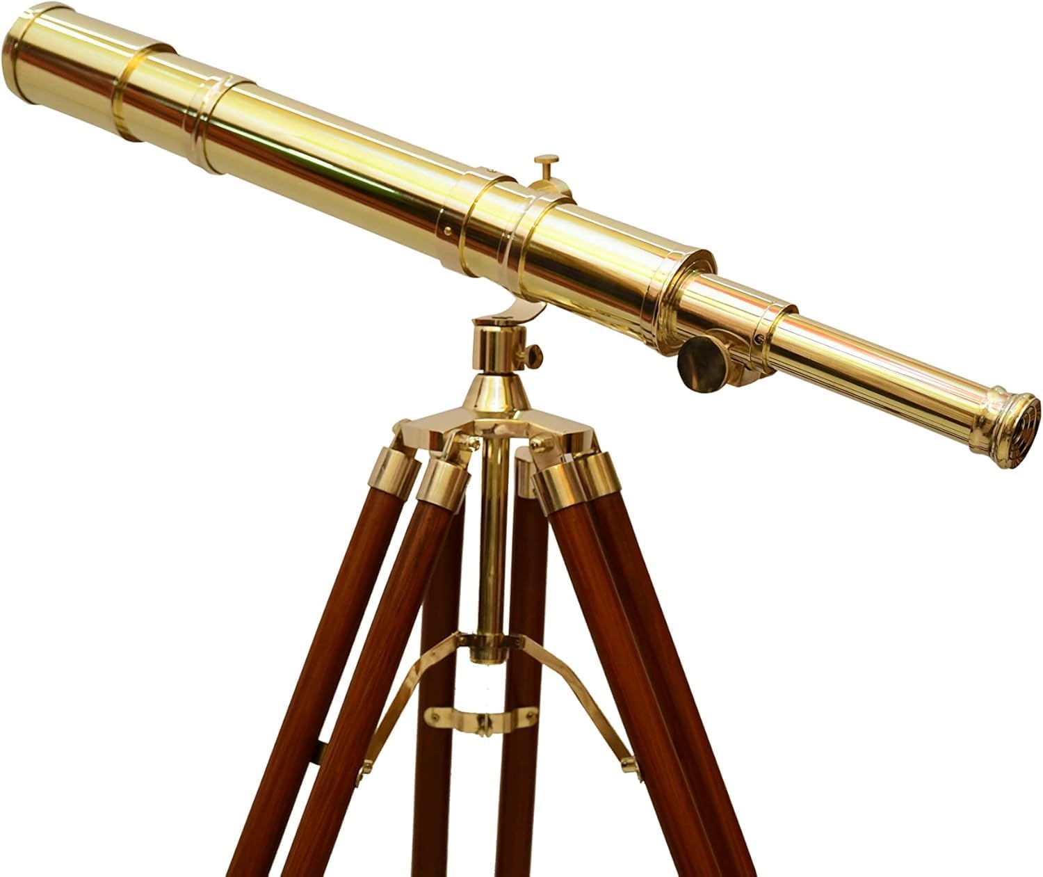 Vintage Brass High Magnification Telescope with Adjustable Wooden Tripod