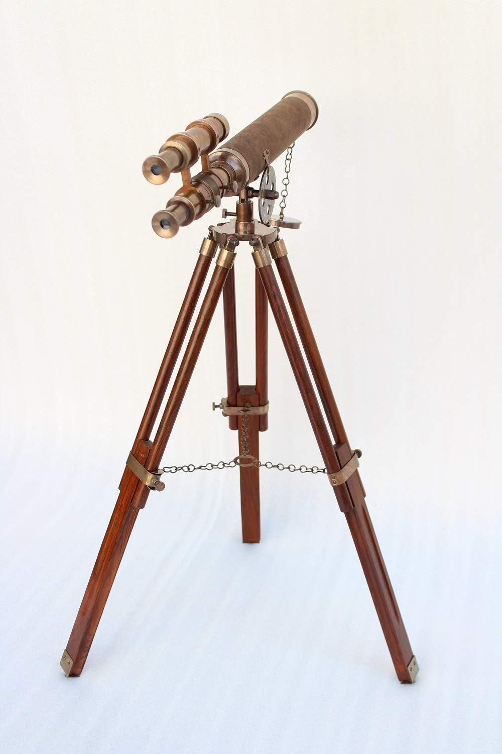 Vintage Nautical Double Barrel Telescope with Wooden Tripod