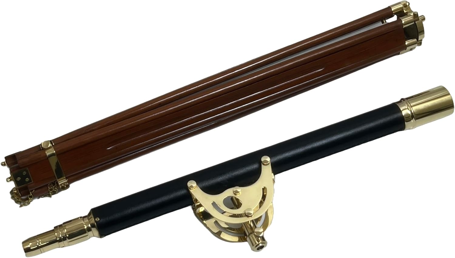 32 Inch Brass And Leather Mounted Telescope With 10x Magnification On Adjustable Wood Stand