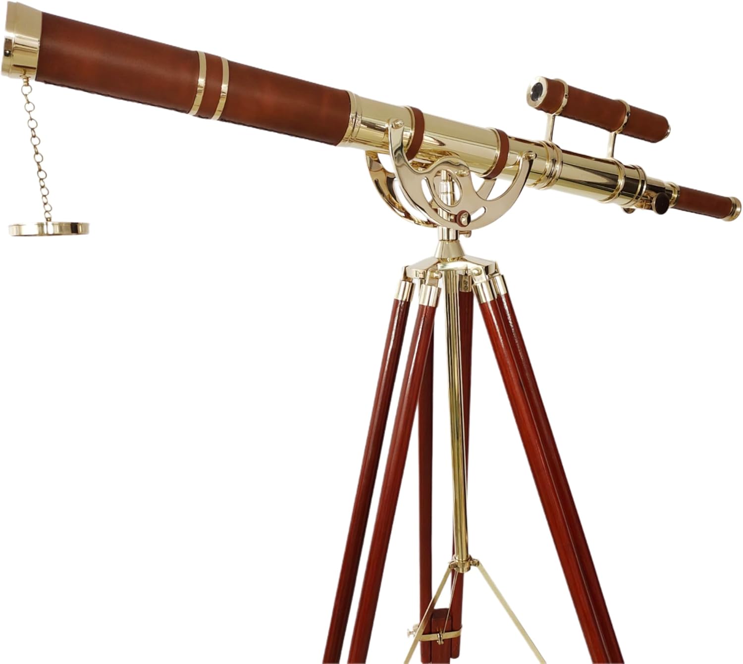 Vintage Brass Double Barrel Marine Telescope Floor Standing Wooden Tripod Collectible Home Office Decor