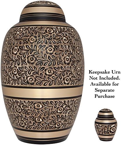 Black and Gold Funeral Urn - Handmade Brass Suitable for Cemetery Use Large Capacity for Adult Ashes up to 200 lbs