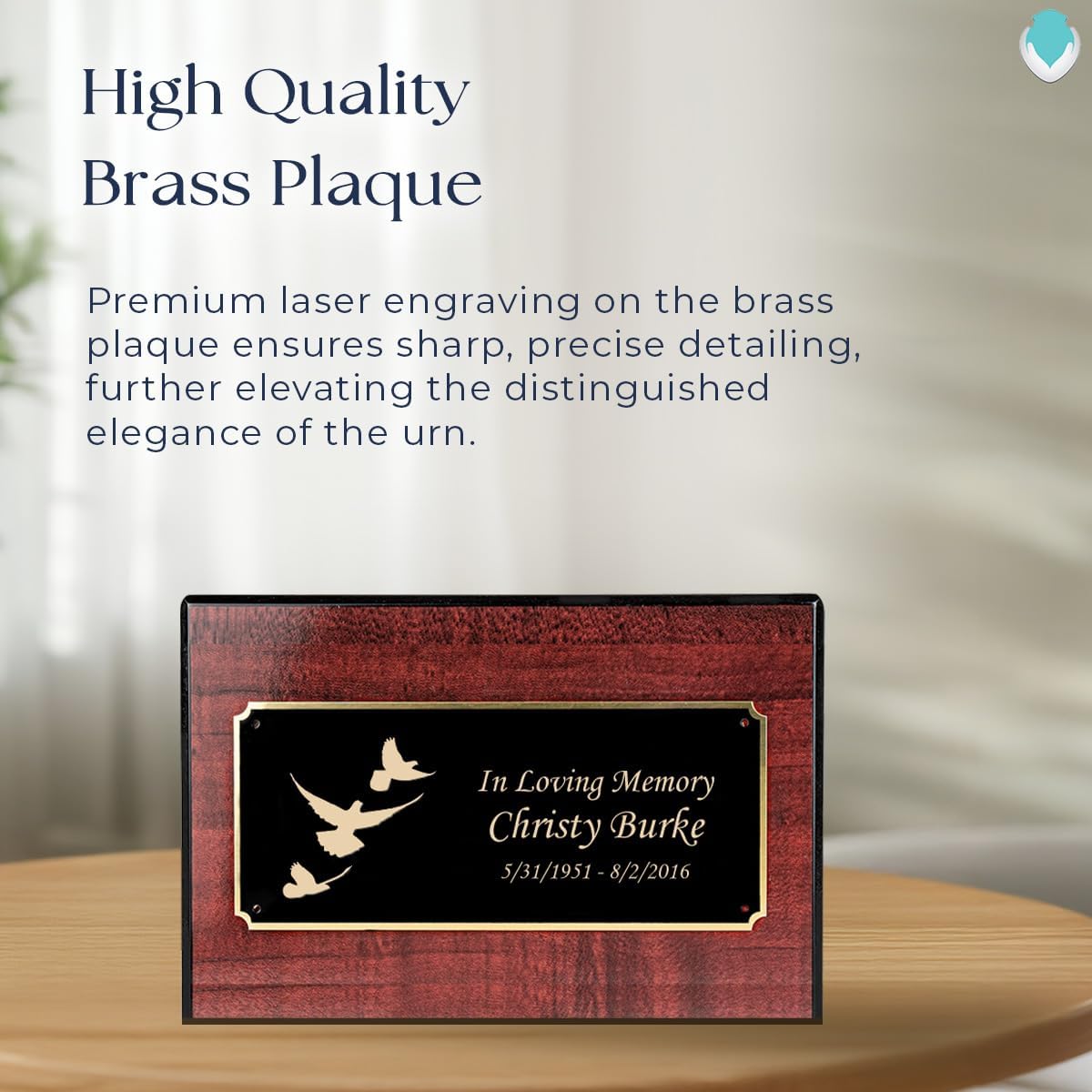 GetUrns Heritage Adult Cherry Wood Cremation Urn Box with Dove Engraving