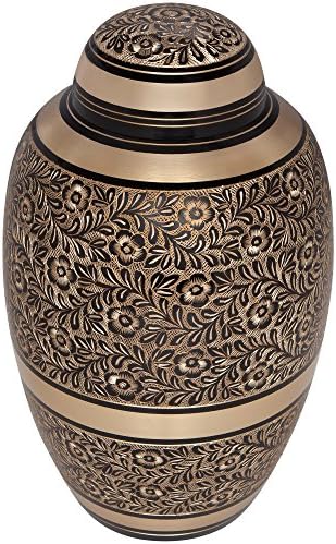 Black and Gold Funeral Urn - Handmade Brass Suitable for Cemetery Use Large Capacity for Adult Ashes up to 200 lbs