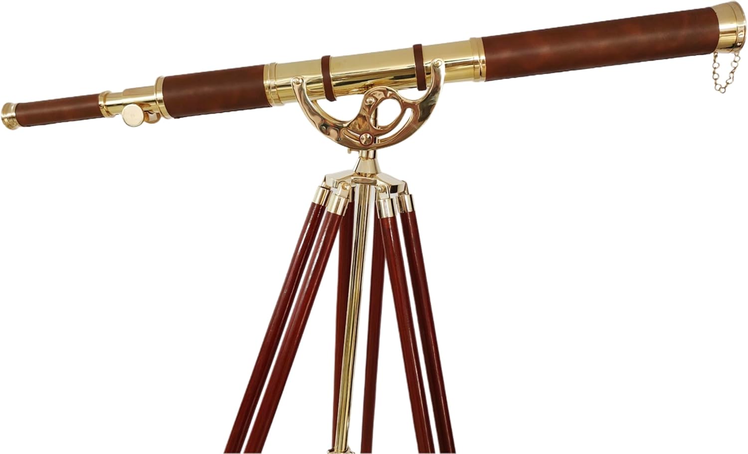 Vintage Antique Telescope with Brass Finish and Wooden Tripod