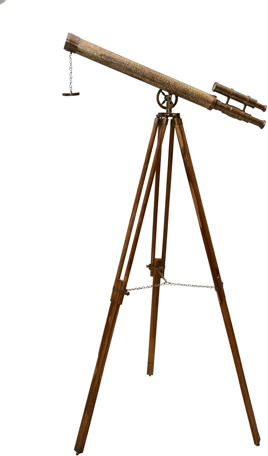 Vintage Double Barrel Telescope Spyglass with Brass and Teak