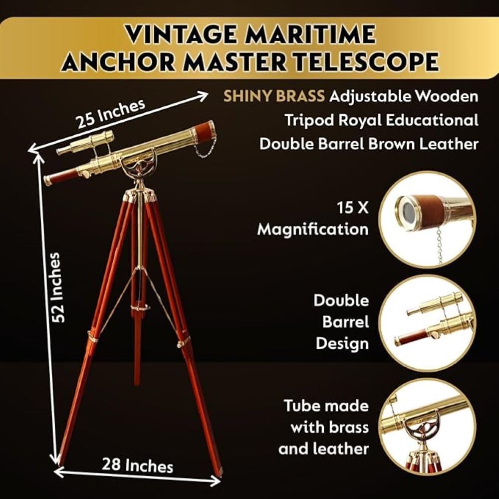 Vintage Maritime Anchor Telescope with Adjustable Wooden Tripod