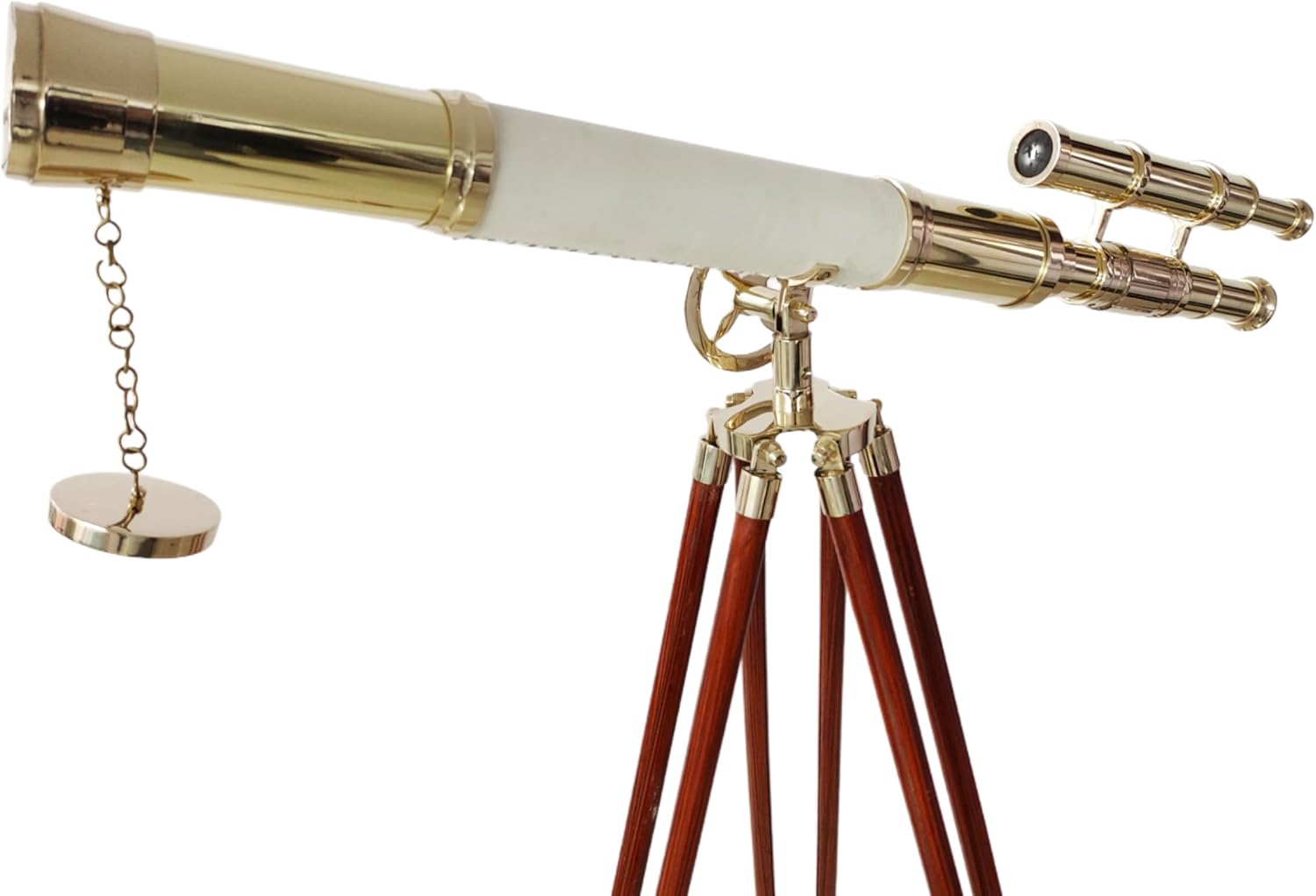 Vintage Floor Standing Telescope with Brass Finish and Wooden Tripod