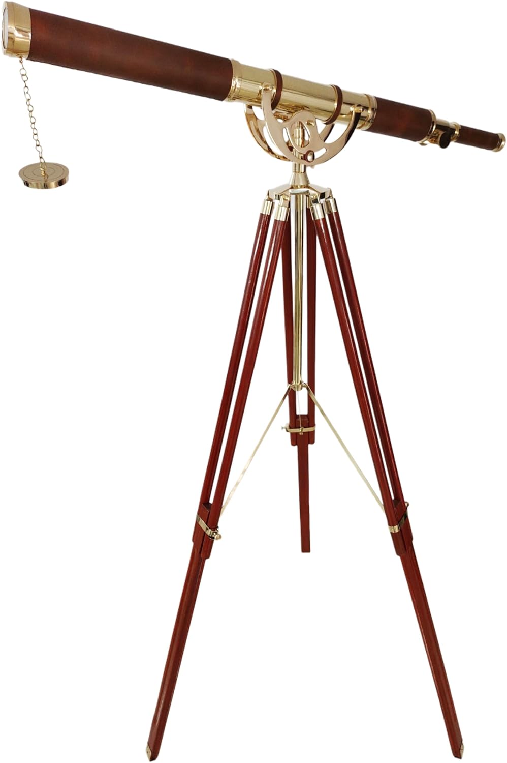 Vintage Antique Telescope with Brass Finish and Wooden Tripod