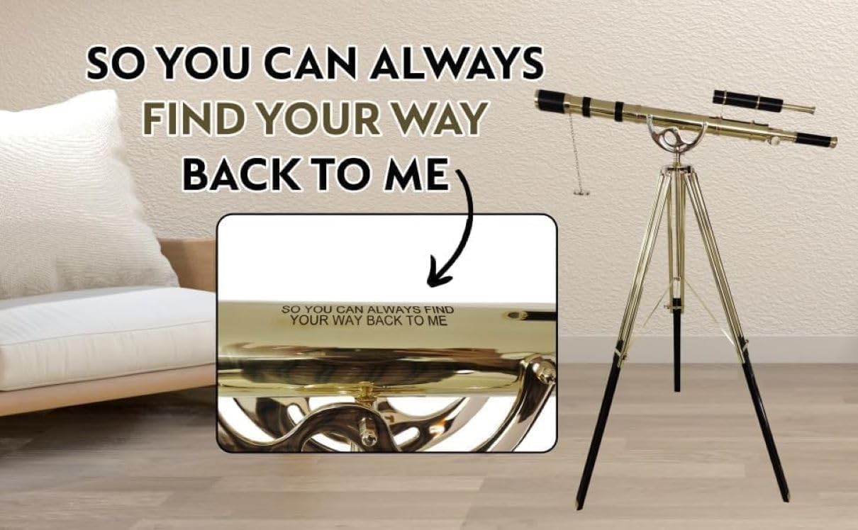 Royal Vintage Floor Standing Brass Telescope with Black Leather and Wooden Tripod