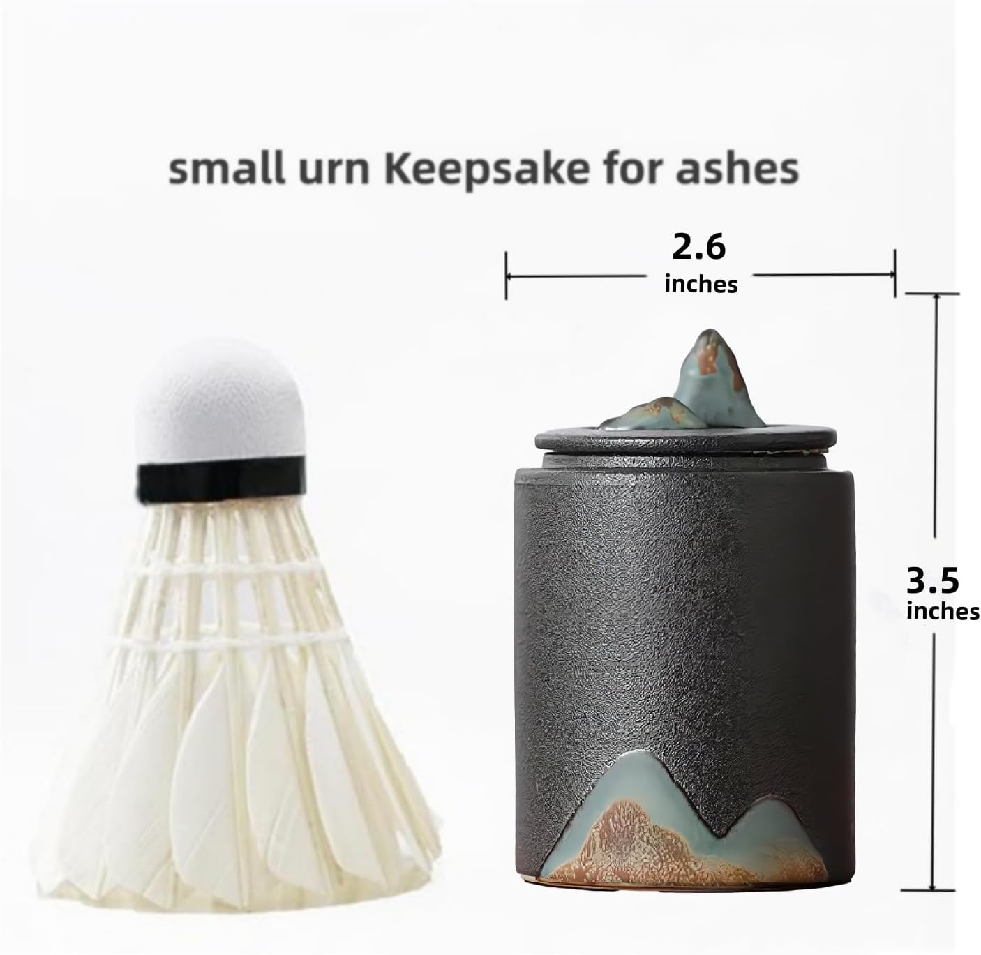 Black Small Urn Ashes Keepsake - 35 Inch Ceramic Memorial Urn for Human and Pets