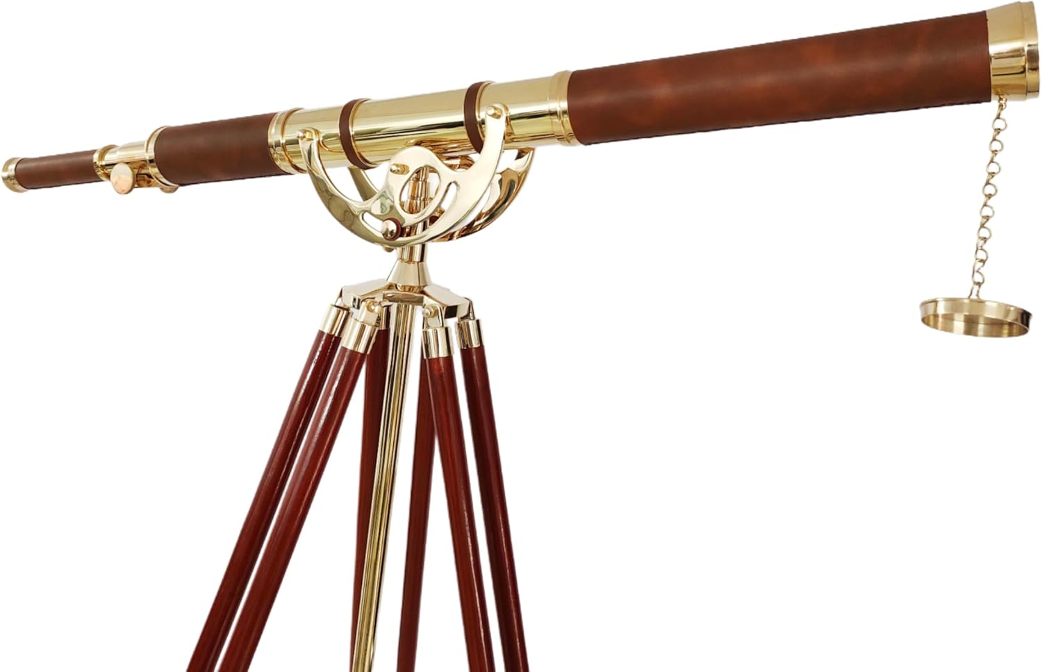 Vintage Antique Telescope with Brass Finish and Wooden Tripod