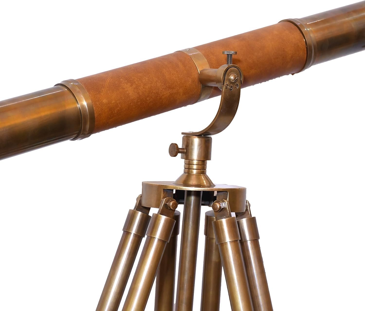 Designer Vintage Style Antique Brass Telescope Floor Standing Wooden Tripod