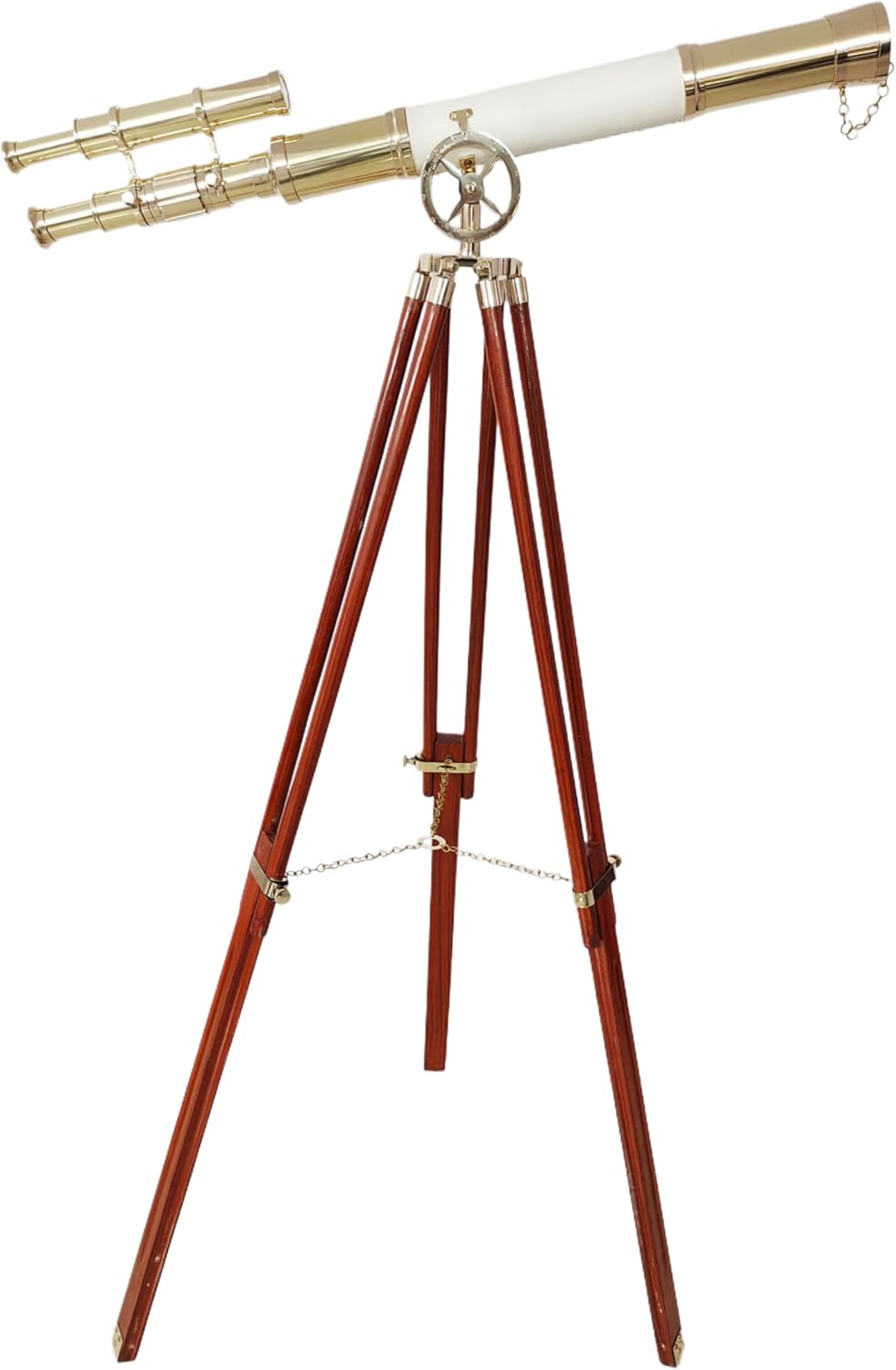 Vintage Floor Standing Telescope with Brass Finish and Wooden Tripod