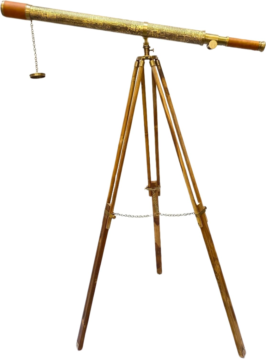 Nautical Vintage Solid Antique Brass Telescope with Leather Sheath and Wooden Tripod