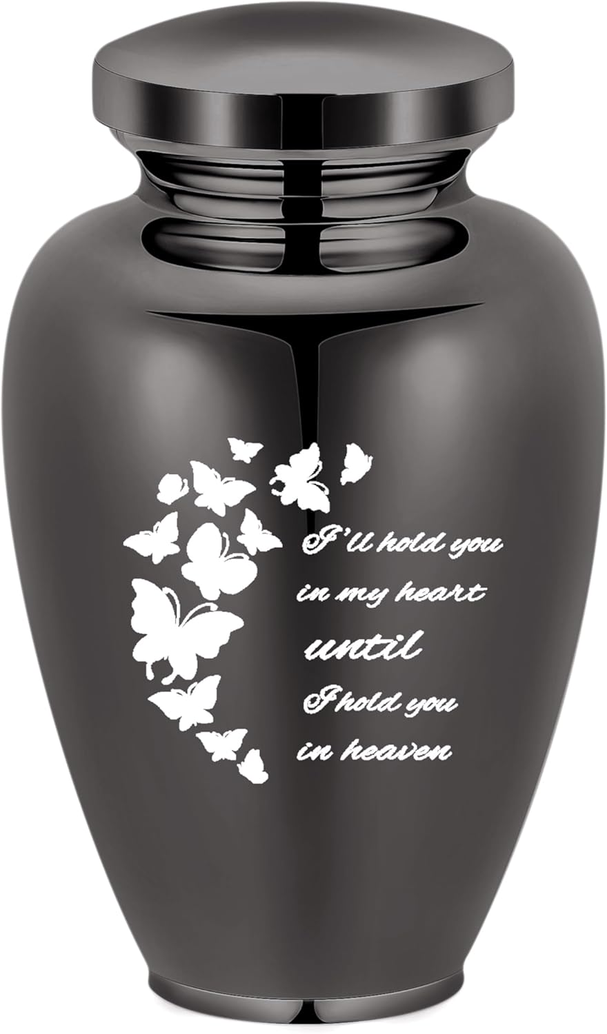 Imrsanl Cremation Urn for Human Ashes Black Stainless Steel Engraved Butterfly Memorial Keepsake