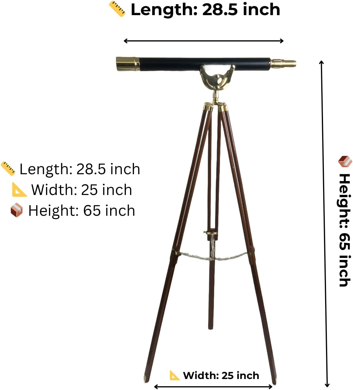 32 Inch Brass And Leather Mounted Telescope With 10x Magnification On Adjustable Wood Stand