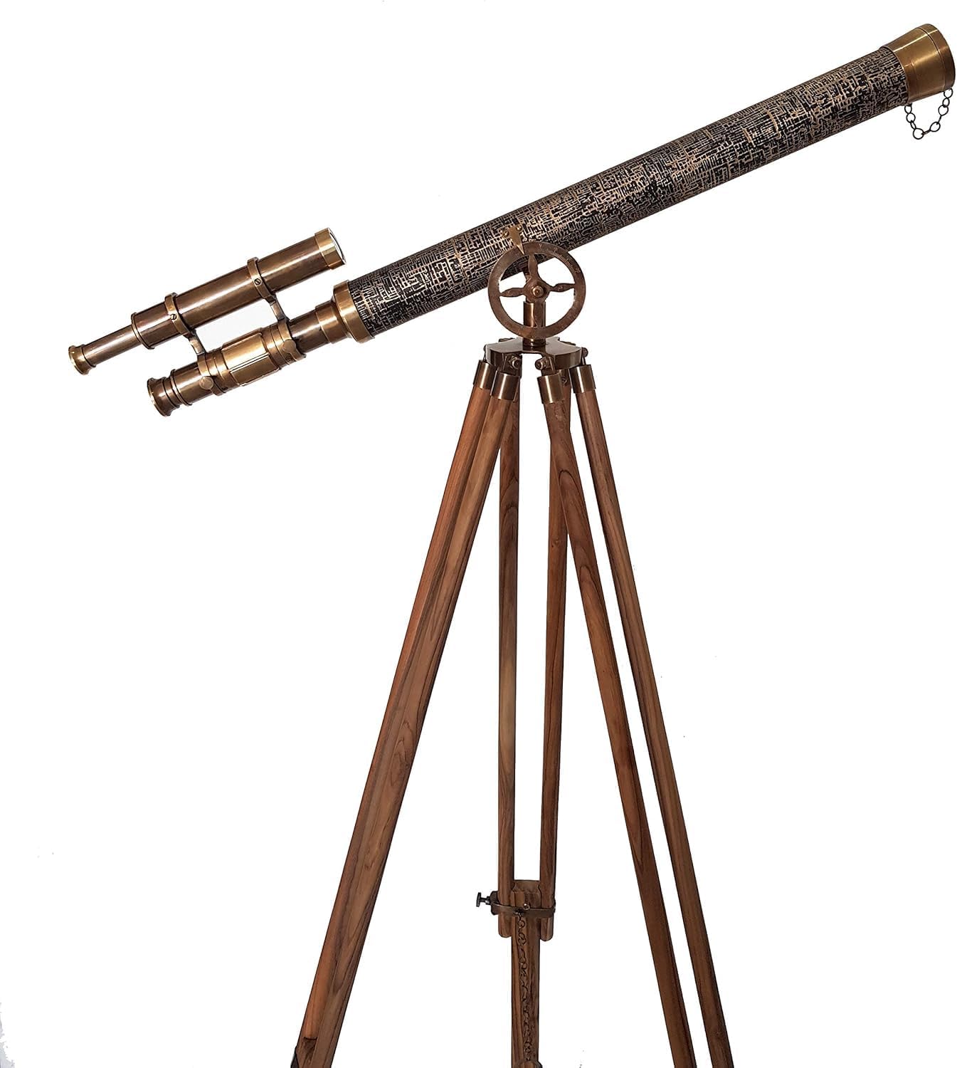 Vintage Double Barrel Telescope Spyglass with Brass and Teak