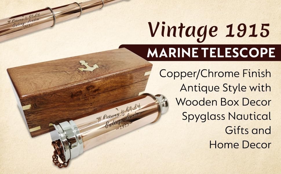 Vintage Spyglass 1915 Marine Telescope with Copper Chrome Finish