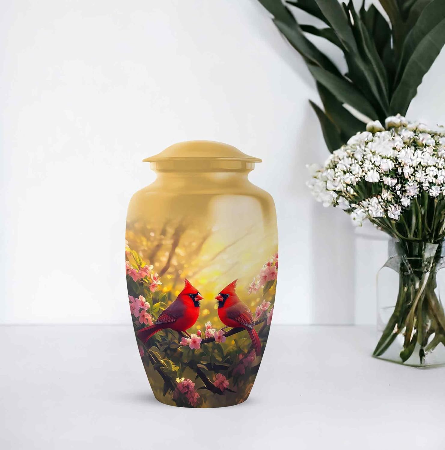 Cardinal Urns for Adult Ashes - Medium Size Yellow 6 Inch Decorative Burial Urn