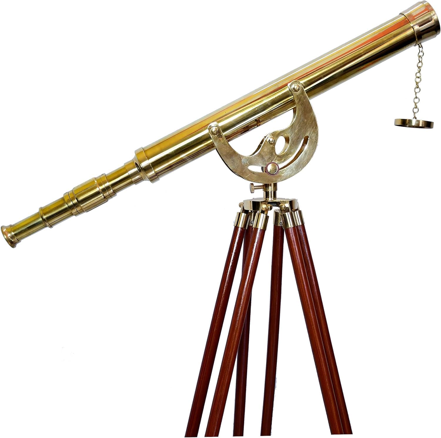 Handmade Shiny Brass Telescope Floor Standing Wooden Tripod Home Decor