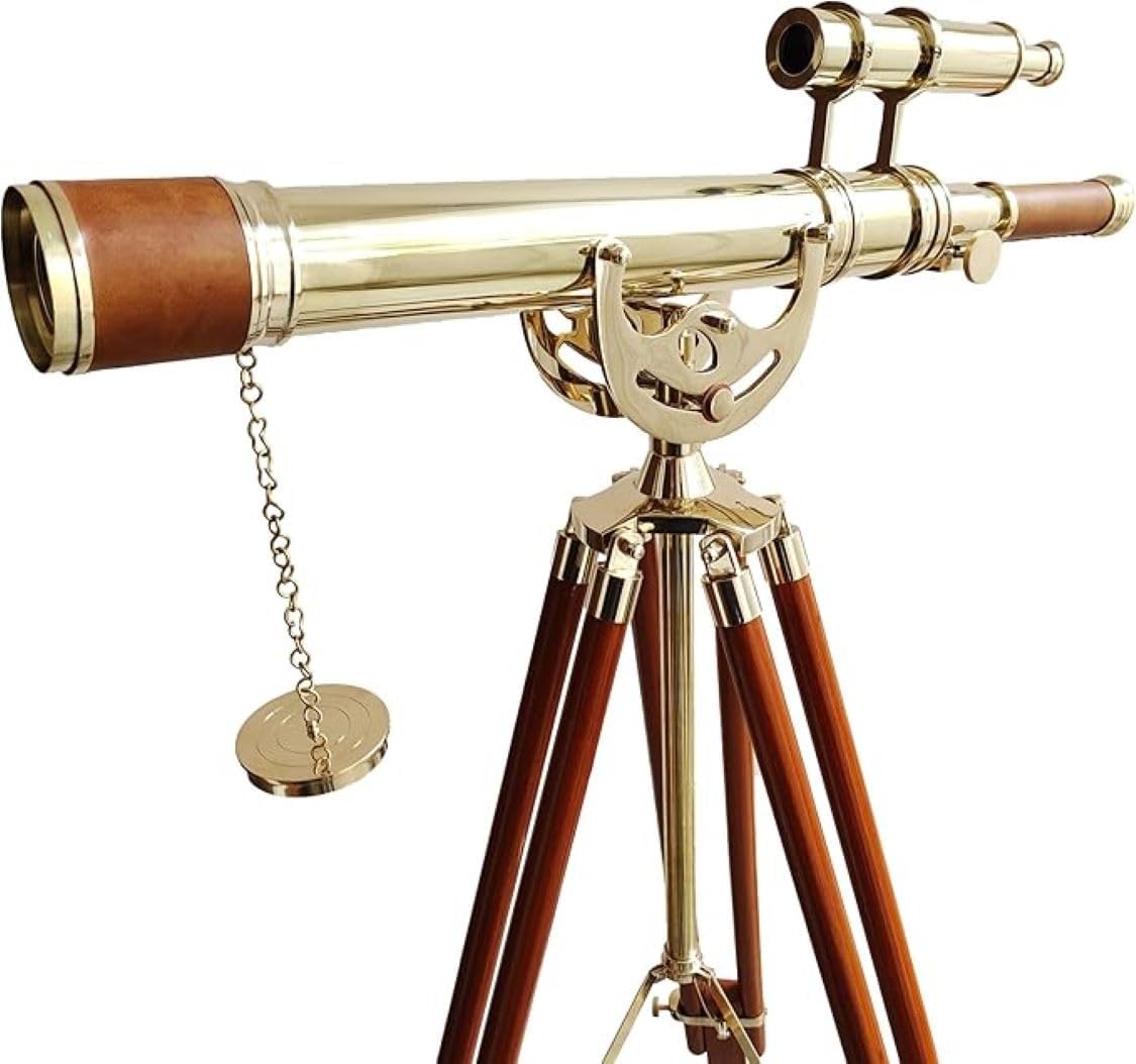 Vintage Maritime Anchor Telescope with Adjustable Wooden Tripod