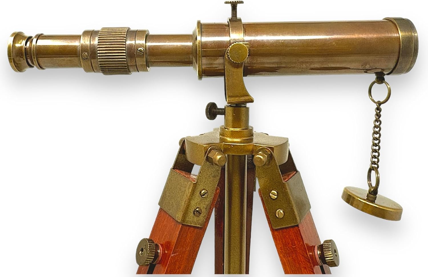 Handmade Brass Telescope with Wooden Tripod Legs Vintage Home Decor