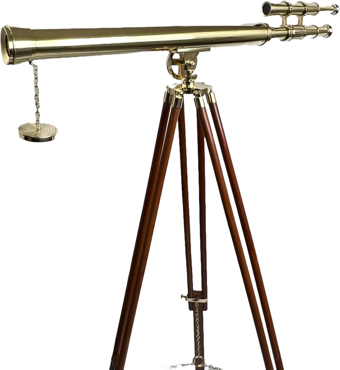 Double Barrel Telescope with Wooden Tripod Stand 32 Inch Brass 10X Magnification 42mm Lens