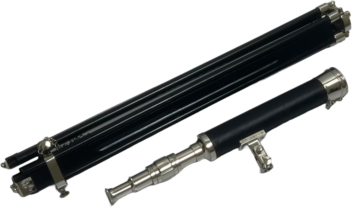 Navigators Charm 18 Inch Nickel And Leather Telescope With 10X Magnification On Wood Tripod Stand With Brass Fittings