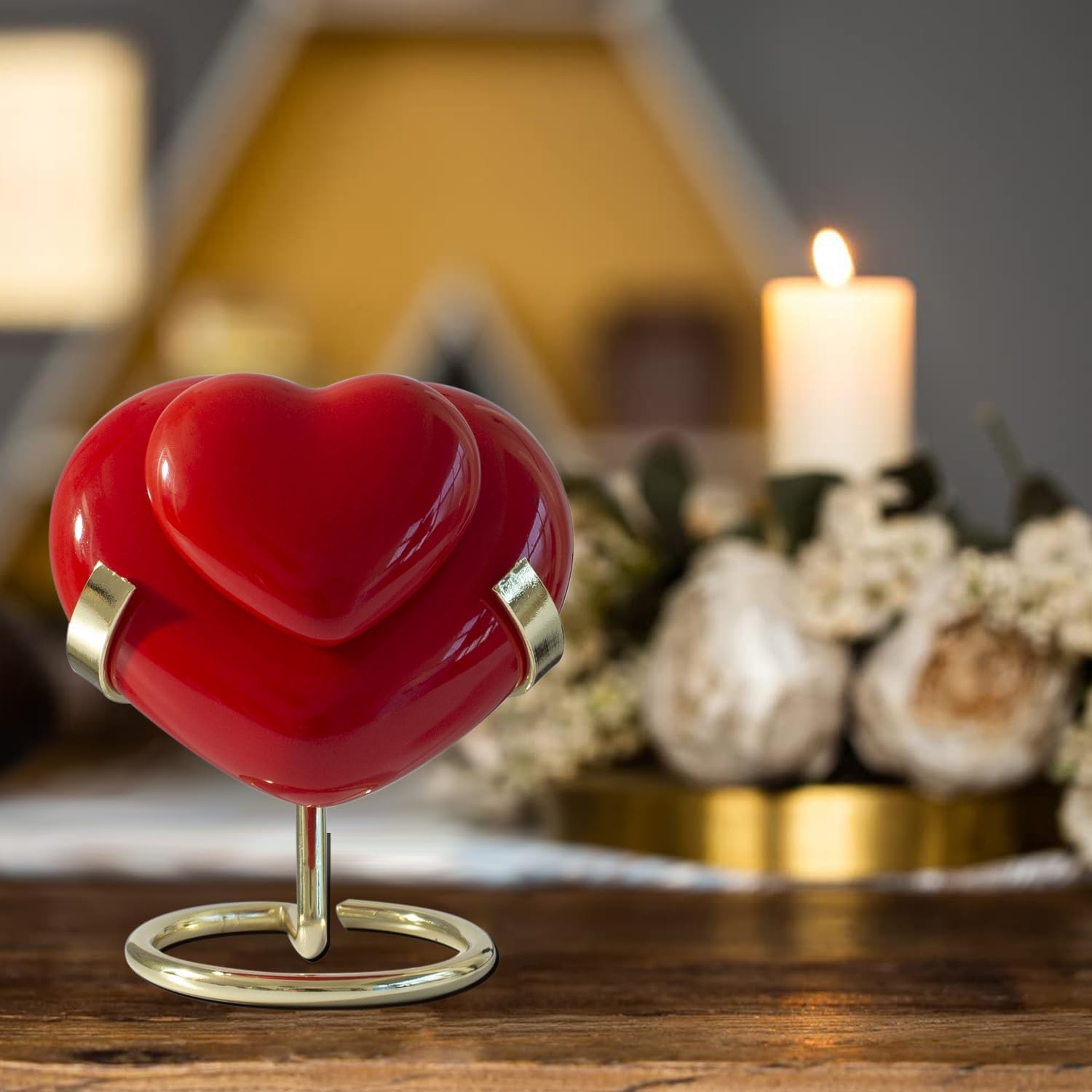 Contid Small Heart Urn for Human Ashes Mini Red Ceramic Keepsake with Stand